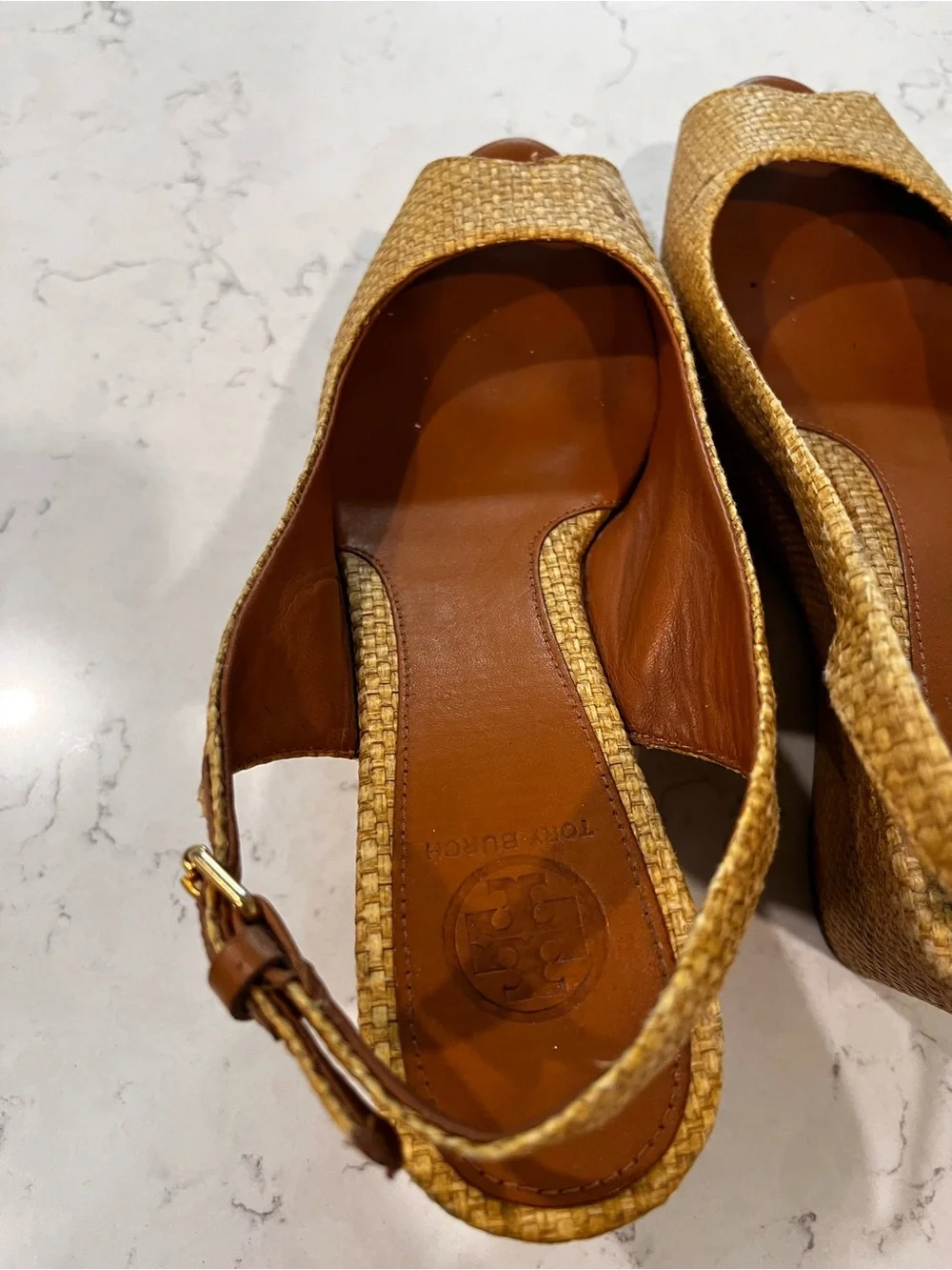 TORY BURCH Rosalinda Woven Raffia Wedge Sandals Size 6.5
